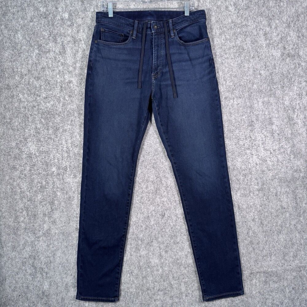 Uniqlo Ezy Jeans Mens Medium 32x31 Blue Elastic Waist Drawstring Casual Slim